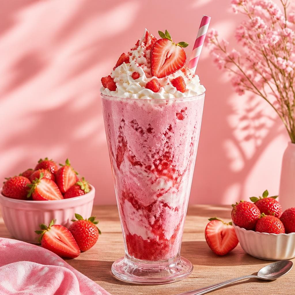 Milkshake Strawberry Special dengan rasa stroberi creamy dan topping es krim